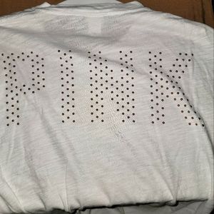 PINK Oversized Long Sleeve T-shirt with Bling sz L